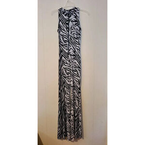 Annes Apparel Jumpsuit Women's Zebra Print Sleeveless Zip Closure Small (VA1)